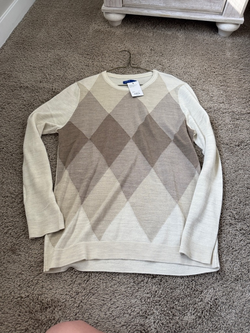 Apt. 9 Cream and Taupe Argyle Crewneck Sweater